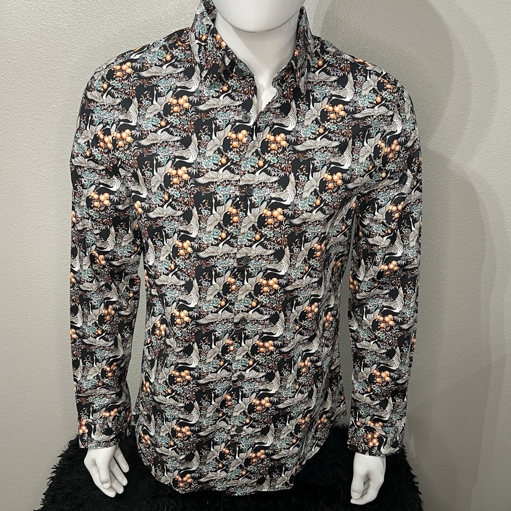 Express Slim Fit Crane & Floral Print Button-Up Shirt NWT Men's Size Medium